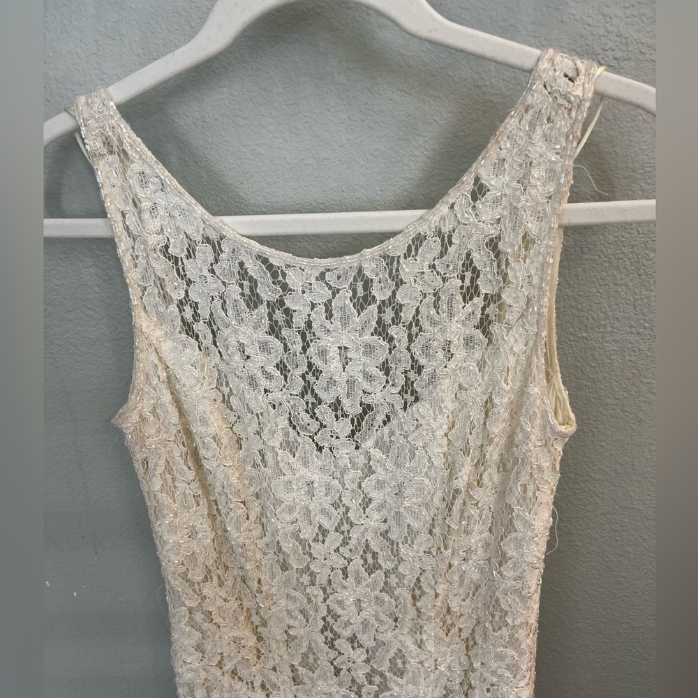 Vintage Ivory Beaded Lace Wedding Dress Bridal Gown Size 4 - Picture 10 of 15